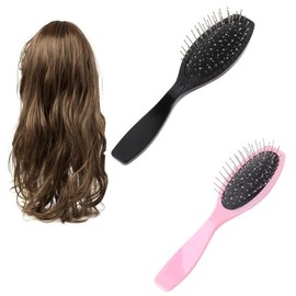 2 Pcs Wig Brush for Synthetic Wigs and Human Hair Stainless Steel Wig Wire Detangling Brushes Portable Professional Synthetic Hair Brush Hair Extension Brushes for Women (Black+Pink, One size)