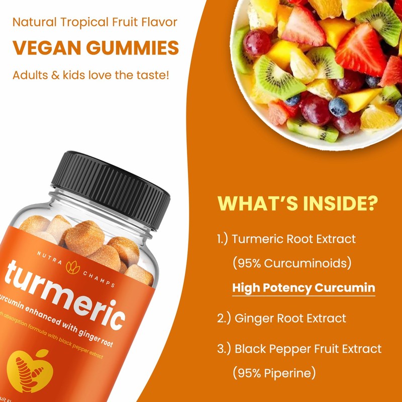 NutraChamps Turmeric Gummies for Adults & Kids with Ginger &
