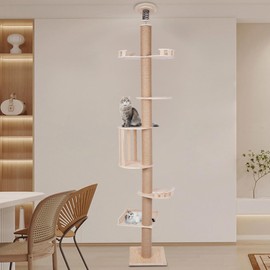 100.4-104.3inch Cat Furniture, Tall Wood Cat Tower Tree, Modern Cat Tree Cat Furniture, Wood Color Cat Tree Branch for Large Cat