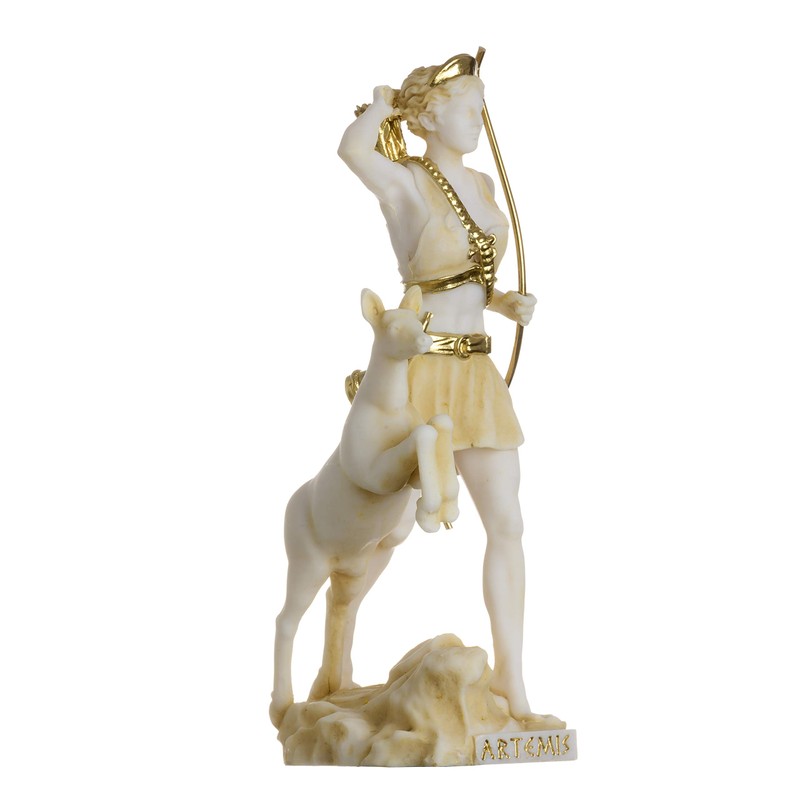 Goddess Artemis Diana Greek Statue Nature Moon Gold Tone Alabaster
