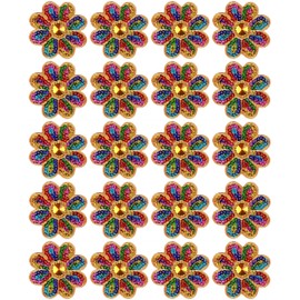 20 Pieces 8 Petals Flower Sequined Appliques Beaded Appliques Floral Iron on Patches Decal for Garment Curtain Pillow Blanket Trimming Jeans Clothing Embellishments (Rainbow)