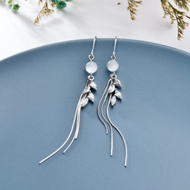 Leaf Threader Earrings 925 Sterling Silver Leaf Chain Earrings Tassel Dangle Drop Earrings for Women Girls