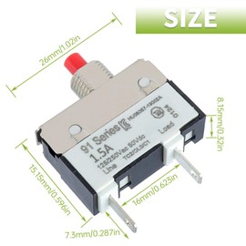 EPLZON 1.5A 1.5 Amps 125/250V AC 50V DC Manual Reset Push Button Thermal Circuit Breaker Overload Protection Quick Connect Terminals Switch for Upright Vacuum Cleaner(2Pack)
