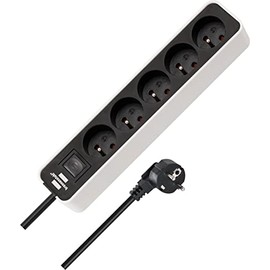 Power Strip Ecolor 5-Way White/Black 5.00 m H05VV-F 3G1.5