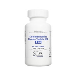 SDA LABORATORIES Chlorpheniramine Maleate Antihistamine Tablets - 4mg for Effective Allergy Relief and Cold Symptom Management, Easy-to-Swallow Tablets - 1000 Count (1 Pack)