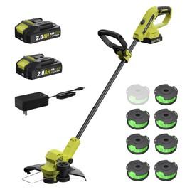 SEYVUM String Trimmer, 20V 12-inch Cordless Weed Wacker with Auto Line Feed, 2 X 2.0Ah Battery Powered Lawn Edger with 8 Pcs Grass Cutter Spool Line, Fast Charger Included, Lemon Green