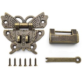 SDTC Tech Retro Jewelry Box Butterfly Shaped Hasp Latch and Vintage Padlock with Matching Screws Kit for Bronze Antique Style Cabinet Decoration Wooden Box Hand Crafts