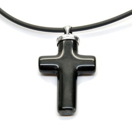 Franki Baker Natural Black Agate Gemstone & Sterling Silver Cross Pendant Necklace
