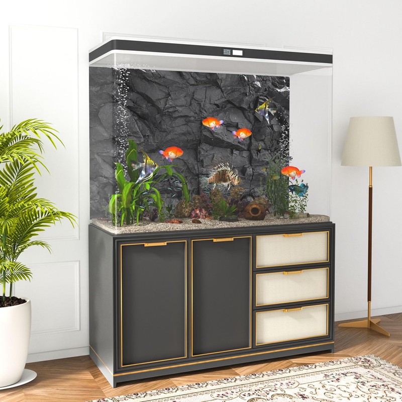 MIRRORANG 180x46cm Stone Aquarium Background Black Rock Fish Tank Poster