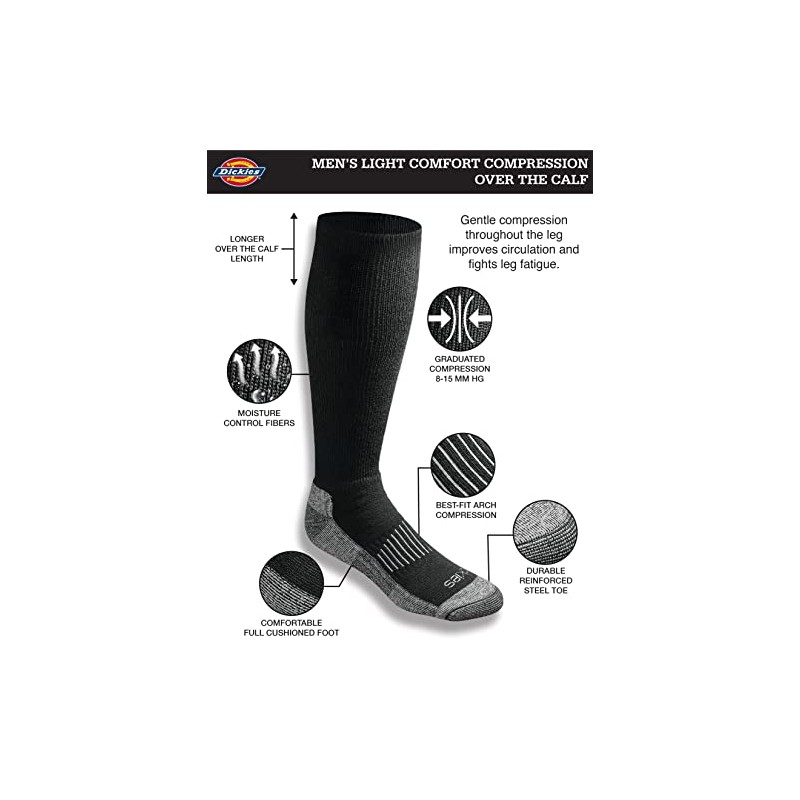 Dickies Men's Light Comfort Compression Over-The-Calf Socks, Black (4 Pairs),
