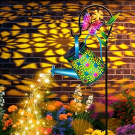 2 Pack Solar Lights Outdoor Decorative, Blue Metal Solar Watering Can Lights Waterproof, Birthday Gifts for Women Mom Grandma, Small Hanging Garden Decor Yard Light for Outside Patio Lawn Porch