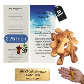 Holy Land Market Olive Wood Pocket/Holding Crosses - 2.75 Inches each with Certificate from Bethlehem (10 Crosses)
