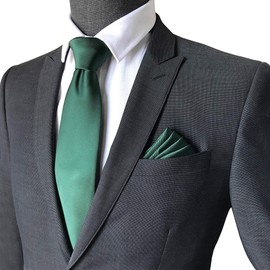 CANGRON Men Long Dark Green Tie Set 63" XL Necktie with Pocket Square Cufflinks Giftbox LSCLSL