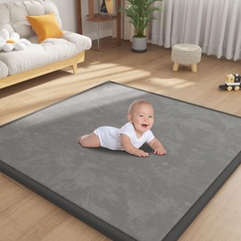 Baby Play Mat for Floor, 1.3'' Thick Memory Foam Tummy Time Mat - Super Soft Coral Velvet Nursery Rug with Non-Slip Backing, Crawling Rug for Toddlers/Infants, Yoga & Tatami Use, 50''x50''