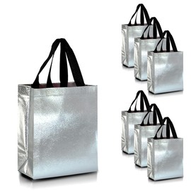 Nush Nush Set of 30 Shiny Silver Gift Bags in Bulk - Silver Reusable Gift Bags With Handles Medium Size - For Small Business, Bridesmaids, Christmas, Birthday Gift Bags, Party Favor Bags, 8Wx4Dx10H