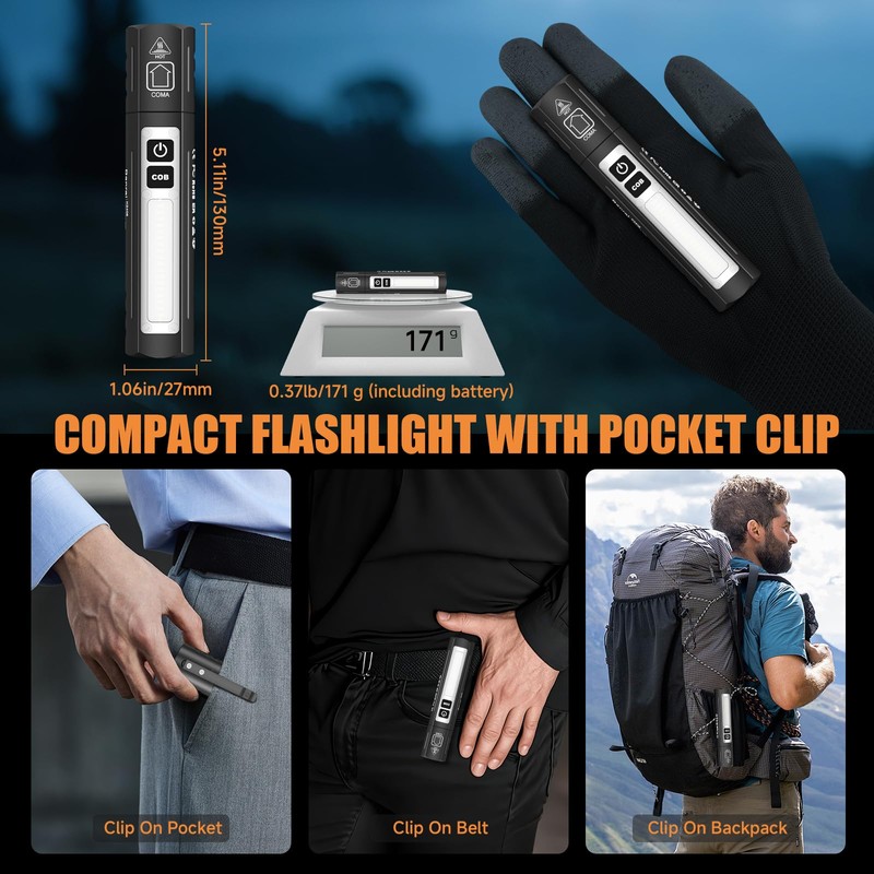Rechargeable Magnetic Small Flashlights High Lumens - Super Bright Powerful