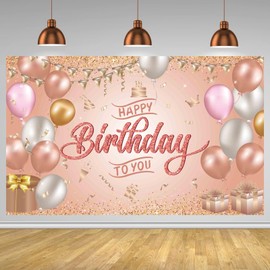 OSDUE Happy Birthday Banner, Birthday Decoration Rose Gold, Banner Birthday, Decoration Birthday Girl, Happy Birthday Decoration Woman, Photo Background Poster for Birthday Party Decoration