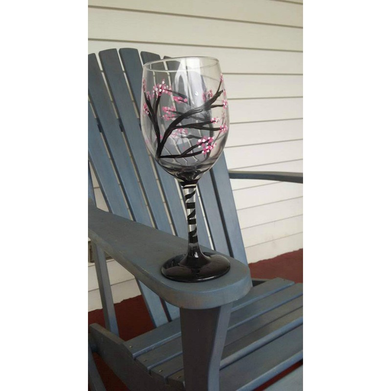 2 Pink Cherry Blossom Tree Stemmed Wine Glasses