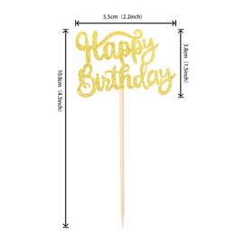 36 PCS Happy Birthday Cupcake Toppers Glitter Birthday Cupcake Picks Decorations for Celebrating Birthday Party Supplies Gold