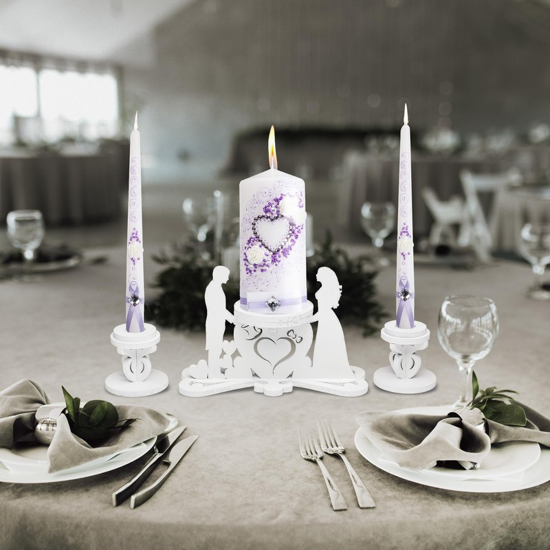 Unity Candle Table Holder for Bride and Groom - Candles