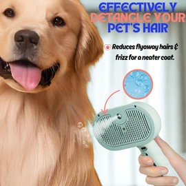 Pet Steam Brush for Cats Dogs, 3-in-1 Cat Grooming Tool with Water Spray and Quick Hair Release Button, Hair Removal Comb for Shedding, Steamy Brush (Geen)