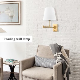 HYDELITE Gold Swing Arm Wall Lamp Brass Wall Sconces with Linen Shade