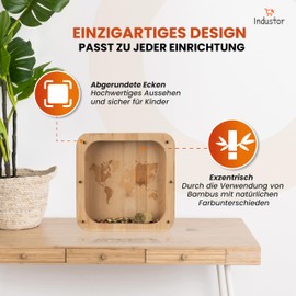 Industor® Wooden Money Box - Money Organiser for Children and Adults - Money Box Children and Money Box Decoration