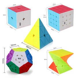 Juego de cubos de velocidad, 2 x 2, 4 x 4, Megaminx, Pyramid and Twist Cubes, colección de cubos mágicos sin pegatinas para niños, adolescentes y adultos, paquete de 5