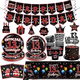 160pcs 13 Birthday Boy Decorations Plate, 13 Year Old Boy Birthday Decorations 13th Birthday Plates and Napkins Banner Teenage Boy Birthday Decorations Officially a Teenager Party Decorations for Boy