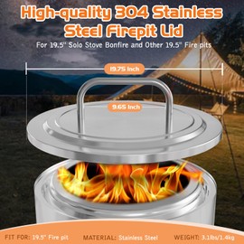 Fire Pit Lid for Solo Stove Bonfire 2.0, 19.5 Inch 304 Stainless Steel Fire Pits Round Cover Lid with Heat Resistant Handle, Solo Stove Accessories for Bonfire and Other 19.5" Outdoor Firepit