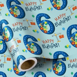 RUSPEPA Birthday Wrapping Paper for Boy - Mini Roll - Dinosaur Truck Happy Birthday Design for Boys' Birthday Party and More - 17 inches x 16.4 feet - 6 Year Old
