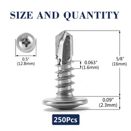 #10 x 5/8" Sheet Metal Screws 250PCS 410 Stainless Steel Truss Head Fast Self Tapping Screws by SG TZH