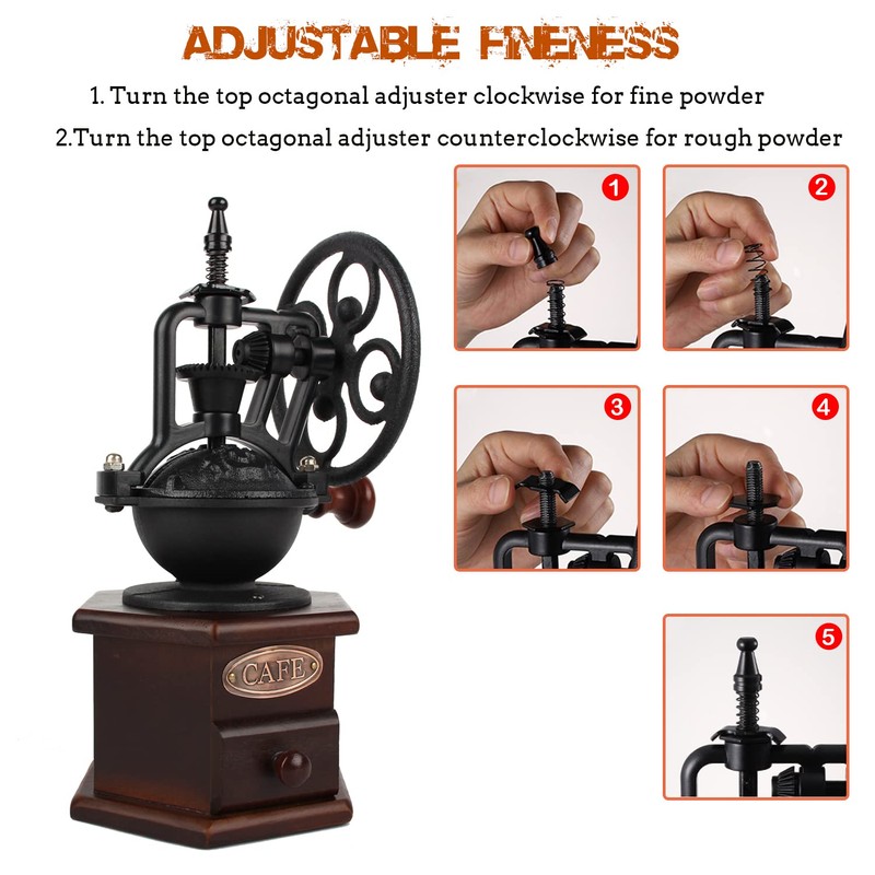 Coffee Grinder,Wooden Coffee Bean Grinder Manual Coffee Grinder Roller, Antique