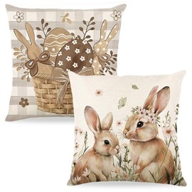 AOOTUERL Easter Pillow Case, 2 Rabbit Cushion Cover Bunny Decorations, Linen Cushion Covers, Easter Rabbit Gift for Women for Living Room Sofa Couch Decor(40x40cm)