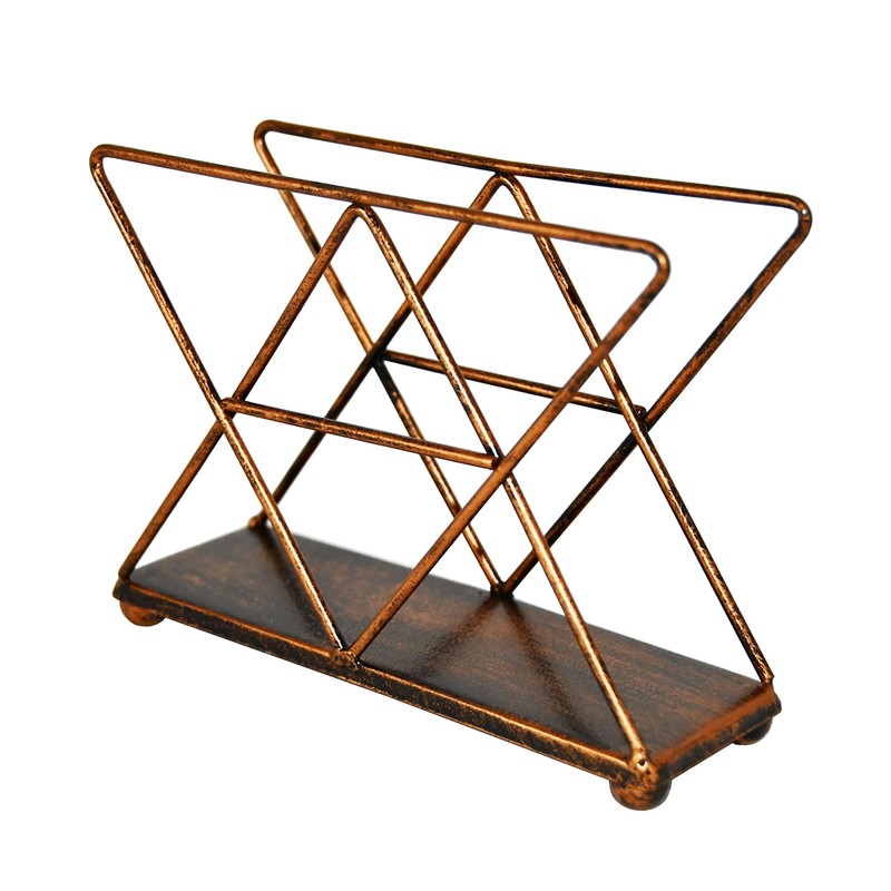OwlGift Copper Modern Geometric Triangle Metal Wire Upright Napkin Holder