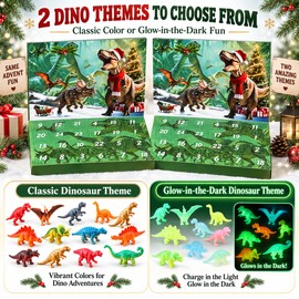 Dinosaur Christmas Countdown Calendar 2026, 24-Day Advent Calendar with 24 Mini Dinosaur Figures, Daily Surprise Gift Set for Kids