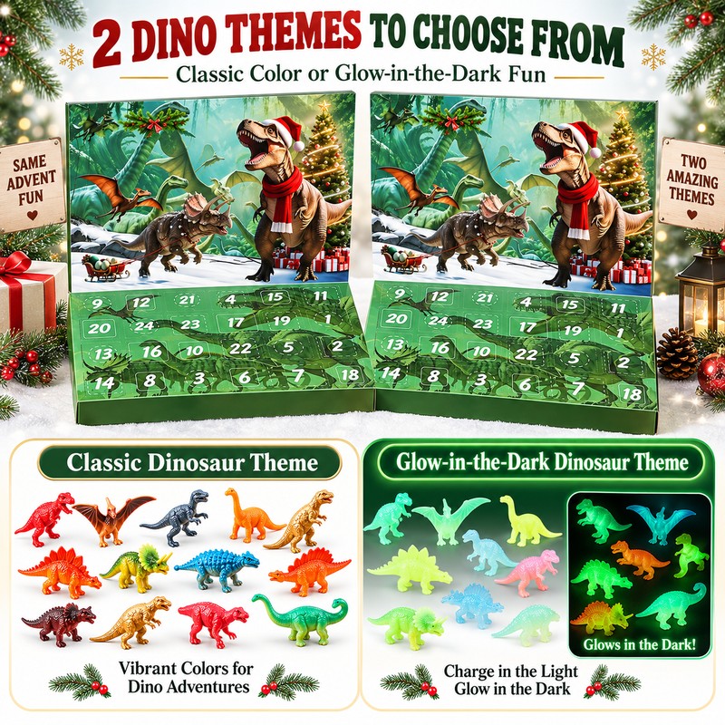 Dinosaur Christmas Countdown Calendar 2026, 24-Day Advent Calendar with 24