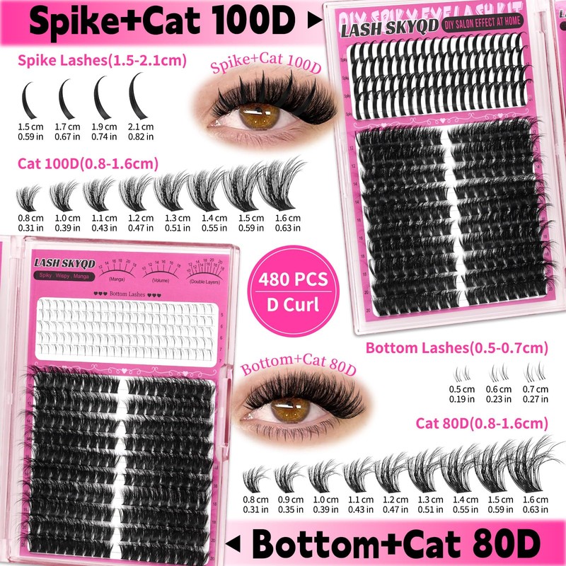 Lash Clusters Kit 8 Styles 1464Pcs Wispy Eyelash Clusters Kit