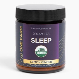 One Farm by WAAYB Dream Tea Sleep Powder - with USDA Organic Reishi, Tart Cherry, Chamomile, Lemon Balm, and Passionflower - 45 Servings in a Resealable Glass Jar - Soothing Chamomile Flavor