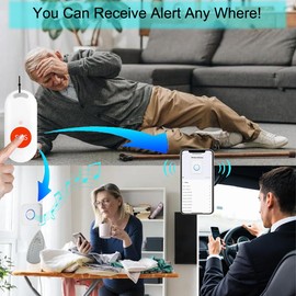 WiFi Caregiver Pager Wireless Call Button Nurse Alert System for Home/Elderly/Patient/Disabled with Phone App One Call Button One WiFi Receiver(only Supports 2.4GHz Wi-Fi)