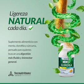 Menta Clorofila | Suplemento Natural con Menta, Clorofila, Curcuma, Alfalfa y Te Verde | Apoyo Digestivo, propiedades antioxidantes y alcalinas y salud cardiovascular con 60 tabletas de 550 mg c/u. TECNUTRITIONS