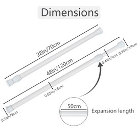 2Pcs Spring Tension Curtain Rod, Adjustable Curtain Rods 28-48 inch, Spring Loaded Curtain Rods No Drilling Extension Rod Spring Rods, (White, 28-48 in-2 Pcs)