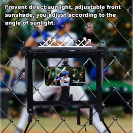Phone Fence Mount with Shade, Carbon Steel Cell Phone Holder Mount with Elastic Strap for Fence Baseball Softball Tennis Games Recording