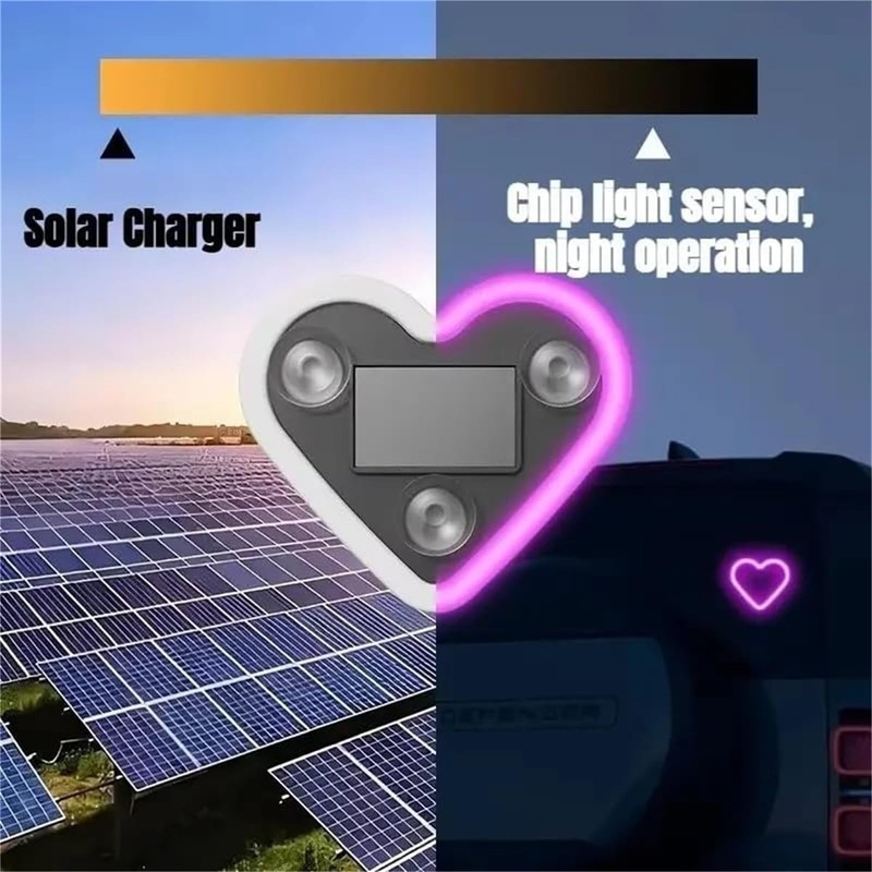 Solar-Powered Heart-Shaped LED Neon Light for Car & Outdoor Decor