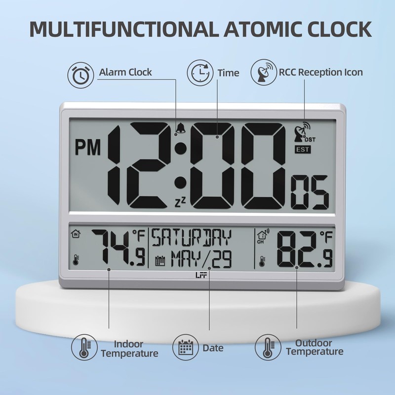LFF Atomic Clock 4.5" Numbers, Atomic Wall Clock with Indoor
