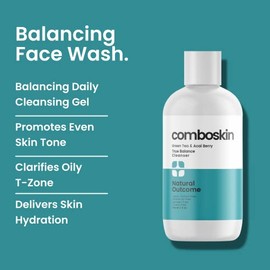 Combination Skin Flawless Facial Cleanser Green Tea & Acai Berry - by Natural Outcome Skincare, Face Wash Gel for Men & Women