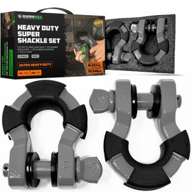 Rhino USA Super D Ring Shackles (2-Pack) - 70,548lb Break Strength – Heavy Duty 3/4" Clevis Shackle with 7/8 Pin for Towing & Off-Road Use - Pairs with Tow Strap for Vehicle Recovery (Gray)