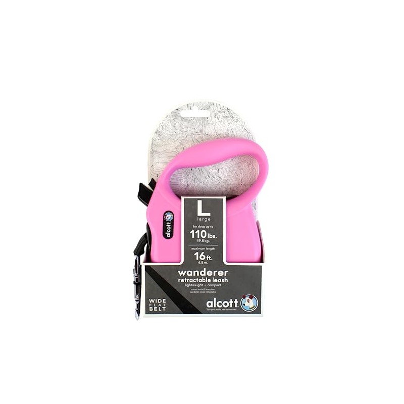 Alcott Wanderer Retractable Dog Leash, Pink Large