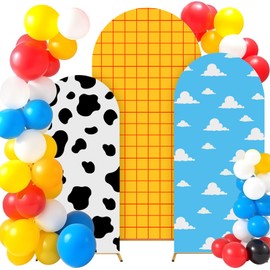 3 Pcs Cartoon Story Plaid Arch Backdrop Cover Set for Wedding Ceremony Birthday Banquet Baby Shower Decoration (7.2FT 6.6FT 6FT)