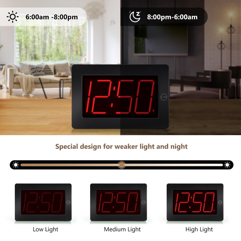 Timegyro LED Digital Wall Clock Battery Operated - Large Display